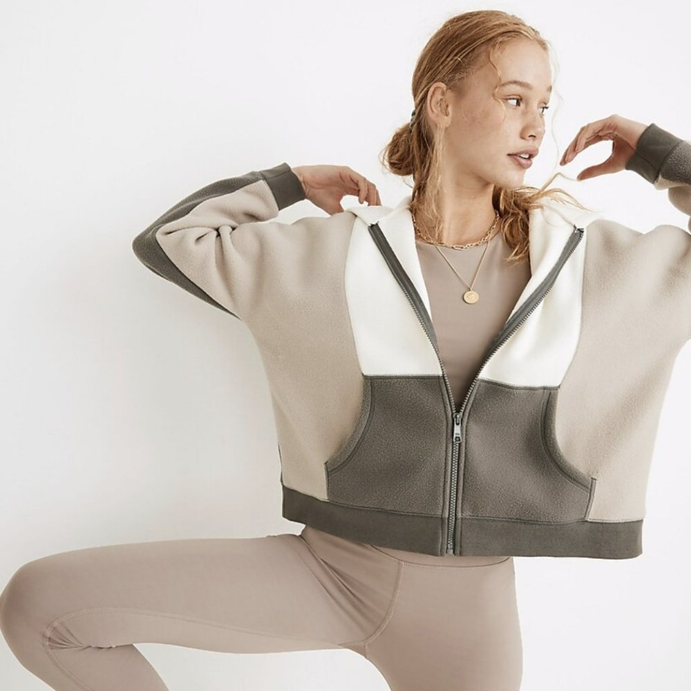 MADEWELL MWL BETTERFLEECE COLORBLOCK ZIP HOODIE SWEATSHIRT